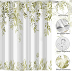 Eucalyptus Shower Curtain, Beige Watercolor Leaves with Floral Botanical Bathroom Decor, Waterproof Fabric Bath Curtain Set with Hooks, 72x84 Inches