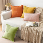 MIULEE Decorative Lumbar Throw Pillow Covers for Couch Bed Livingroom 12x20 Inch Set of 2 Green Boho Accent Throw Pllows Broadside Striped Patchwork Soft Corduroy Summer Pillowcases