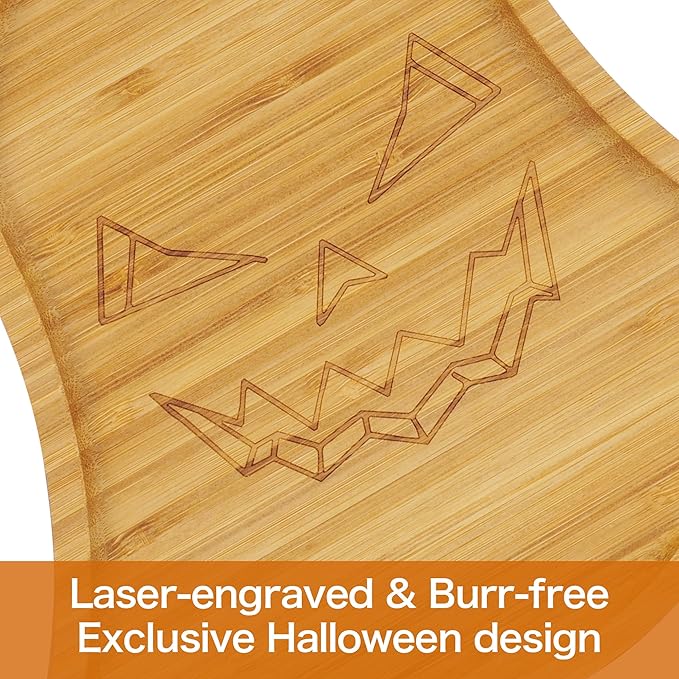 WILLKOMMEN Halloween Serving Tray, Ghost Shaped Charcuterie Board, Bamboo Serving Platter 10" x 9" for Party Child Spooky Cheese Appetizer Board Serving Plate Dishes for Snacks, Candy, Cookies