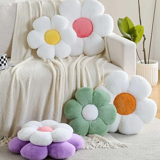 Purple Flower Pillow 19.68 inch Flower Shaped Throw Pillows Daisy Plush Pillow Floor Pillows Seat Cushion Cute Aesthetic Decorative Throw Pillows for Bed Home Sofa Chair Couch Decor