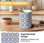 Ceramic Kitchen Utensil Holder for Countertop, Embossed Pattern Crock with Kiln-Fired Finish, Counter Organizer for Cooking Tools ,Blue