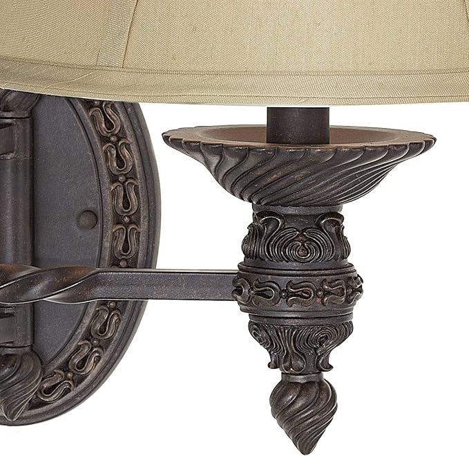 Barnes and Ivy Godia French Country Indoor Swing Arm Wall Lamp Bronze Plug-in Light Fixture Dimmable Beige Softback Bell Shade for Bedroom Bedside House Reading Living Room Home Hallway Dining