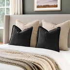 EMEMA Linen Fringe Throw Pillow Covers Set of 2 Boho Farmhouse Accent Decorative Pillowcase with Tassels for Couch Sofa Bed Living Room Home Decor 18x18 Inch,Black