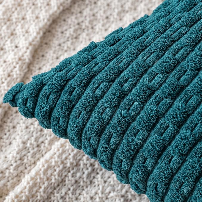 MIULEE Pack of 2 Decorative Throw Pillow Covers 20x20 Inch Soft Boho Striped Textured Corduroy Pillow Covers Modern Farmhouse Home Decor for Couch Bed Sofa Living Room Teal Blue