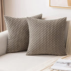 MIULEE Pack of 2 Decorative Throw Pillow Covers 18x18 Inch Soft Boho Striped Textured Corduroy Pillow Covers Modern Farmhouse Home Decor for Couch Bed Sofa Living Room Neutral Brown