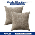 MIULEE Pack of 2 Couch Throw Pillow Covers 18x18 Inch Neutral Khaki Modern Boho Accent Decorative Pillow Covers Soft Chenille Farmhouse Cushion Covers for Home Decor Bed Sofa Living Room
