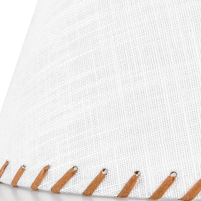 GO&SO 1 Pack White Linen Lampshades Natural Fabric Small Lamp Shades, 5"x9"x6.4" (Spider) with Stitched Brown Trim - Modern Rustic Bell Lamp Shades for Table Lamps, Wall Lamps, Bedroom, Living Room