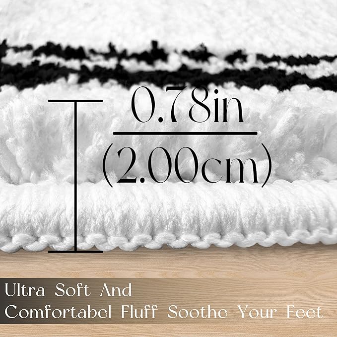 Tititex Luxury White Black Frame Line Bathroom Rug, 24x36 inch Extra Soft and Absorbent Microfiber Bath Rugs, Non-Slip Plush Shaggy Bath Carpet, Bath Mats for Bathroom Floor, Tub and Shower
