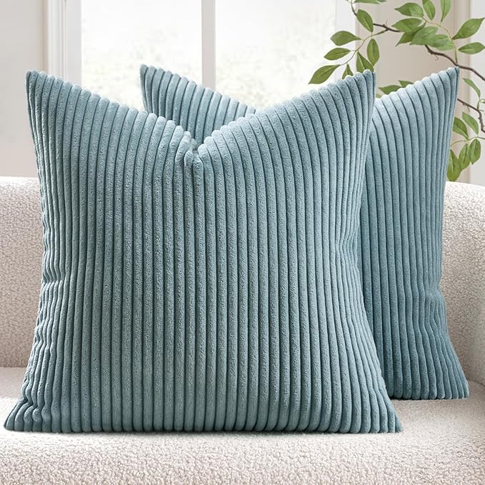 MIULEE Winter Pack of 2 Corduroy Pillow Covers Soft Soild Cushion Cases Decorative Square Throw Pillow Covers Smoky Blue Pillowcases for Sofa Bedroom Car 20 x 20 Inch 50 x 50 Cm