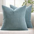 MIULEE Winter Pack of 2 Corduroy Pillow Covers Soft Soild Cushion Cases Decorative Square Throw Pillow Covers Smoky Blue Pillowcases for Sofa Bedroom Car 20 x 20 Inch 50 x 50 Cm