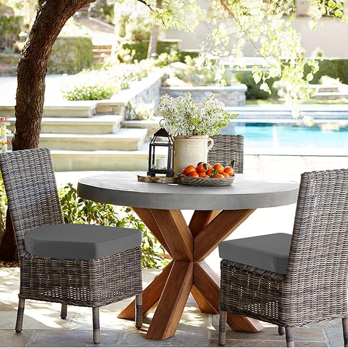 idee-home Outdoor Chair Cushions Set of 4, Thick 19" x 19" x 3" Outdoor Seat Cushions Patio Furniture Waterproof with Ties, Dining Pads