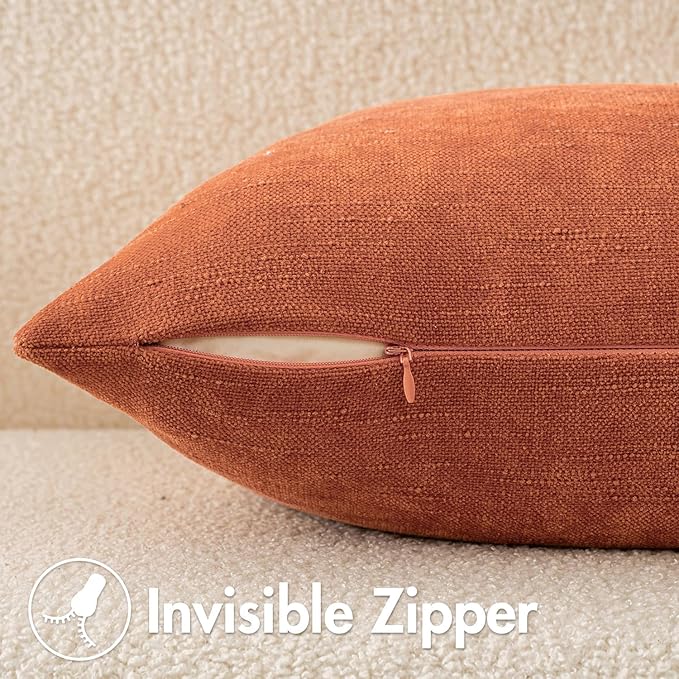 MIULEE Pack of 2 Fall Decorative Throw Pillow Covers Soft Chenille Throw Pillows Solid Textured Cushion Covers Home Decor for Couch Sofa Bedroom Living Room 18x18 Inch, Burnt Orange