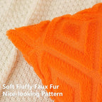 Pallene Orange Throw Pillow Covers 22x22 Set of 2, Soft Plush Faux Fur Decorative Couch Pillow Covers for Sofa Bed Living Room Pillow Cases with 3D Diamond Pattern