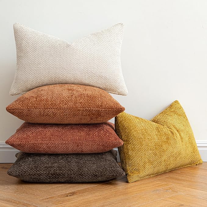 MIULEE Pack of 2 Fall Rust Decorative Pillow Covers 18x18 Inch Soft Chenille Couch Throw Pillows Farmhouse Cushion Covers for Home Decor Sofa Bedroom Living Room