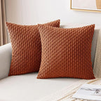MIULEE Rust Throw Pillow Covers Soft Corduroy Decorative Eruo Sham Set of 2 Boho Striped Pillow Covers Pillowcases Farmhouse Home Decor for Couch Bed Sofa Living Room 26x26 Inch