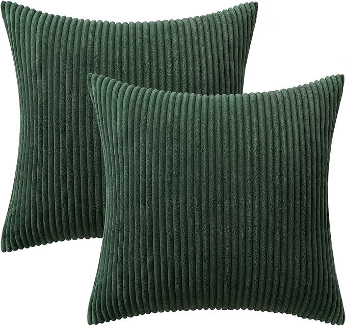 MIULEE Pack of 2 Army Green Corduroy Pillow Covers Soft Soild Striped Throw Pillow Covers Set Decorative Square Cushion Cases Pillowcases for Spring Sofa Bedroom Couch 20 x 20 Inch