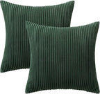 MIULEE Pack of 2 Army Green Corduroy Pillow Covers Soft Soild Striped Throw Pillow Covers Set Decorative Square Cushion Cases Pillowcases for Spring Sofa Bedroom Couch 20 x 20 Inch