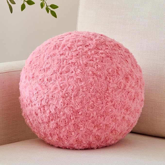 Ball Pillow, Decorative Round Pillow for Couch n, Circle Throw Pillows, Perfect Ball Pillows for Couch, Stylish Decorative Pillows, Versatile Round Throw Pillow (Grey Pink, Mini-8.6 Inches)