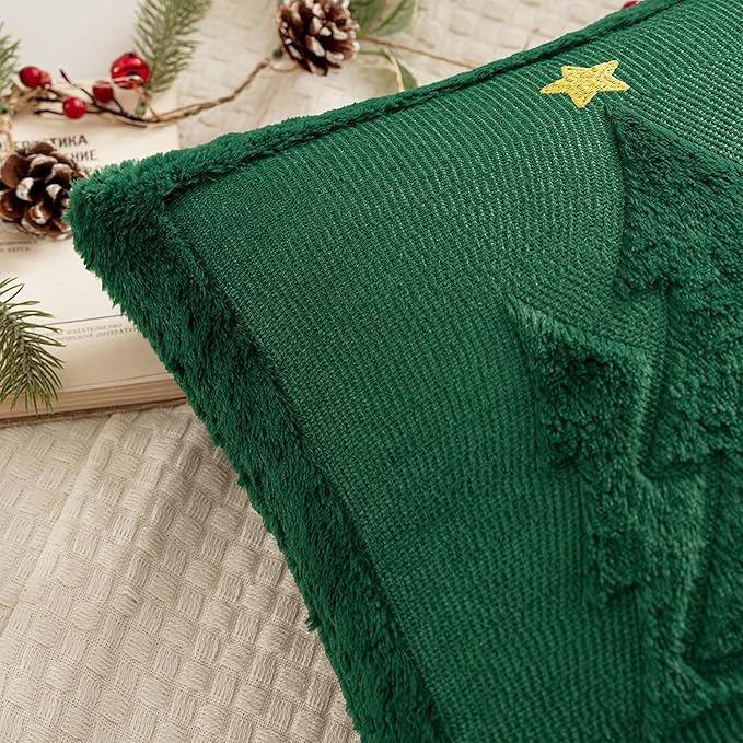 MIULEE Christmas Trees Pillow Covers Set of 2 Decorative Soft Throw Pillows Plush Faux Fur Wool Embroidered Couch Cushion for Holiday Winter Home Decor Chair Sofa Bedroom Living Room,Green 18x18inch