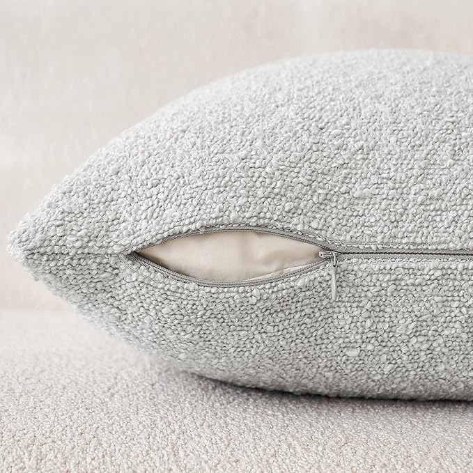 MIULEE Textured Boucle Throw Pillow Cover Light Grey Accent Solid Eruo Sham Pillow Case Decorative Soft Pack of 1 Couch Cushion Chair Sofa Bedroom Livingroom Home Decor,24x24 Inch