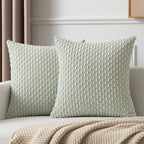 Kevin Textile Pack of 2 Corduroy Decorative Throw Pillow Covers 16x16 Inch Spring Soft Boho Striped Pillow Covers Modern Farmhouse Home Decor for Spring Sofa Living Room Couch Bed Light Green