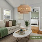 24” Boho Large Rattan Chandelier Light Fixture,6-Light Large Hand Woven Pendant Light Fixture Farmhouse Rustic Chandeliers for Kitchen Bedroom, Dining Room, Living Room, Hallway, Foyer