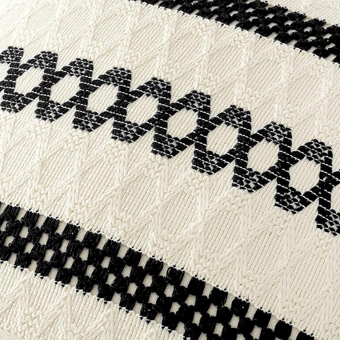 MIULEE Set of 2 Black Boho Decorative Lumbar Pillow Covers 12x20 Inch Farmhouse Rustic Couch Throw Pillows Modern Cotton Cushion Covers Retro Cute Macrame Woven Home Decor for Bed Sofa Chair