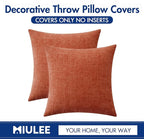 MIULEE Fall Pack of 2 Couch Throw Pillow Covers 20x20 Inch Soft Burnt Orange Chenille Pillow Covers for Sofa Living Room Solid Dyed Pillow Cases