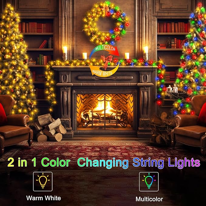 66Ft 200 LED String Lights Battery Operated, 12 Modes Christmas String Lights with Remote Timer Fairy Twinkle Lights for Indoor Outdoor Wedding Party Tree Decor(Multicolor)
