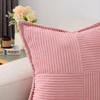 HAUSSY Pink Large Decorative Throw Pillow Covers 26x26 Inch Set of 2,Soft Solid Corduroy Striped Cushion Case,Valentine Decor Pillows,Winter Home Decorations for Couch,Bed