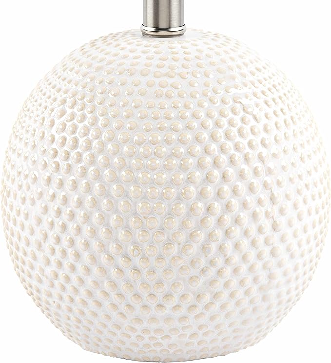 BoutiqueRugs Manaloal Boho Dotted Ceramic Bedside Table Lamp for Bedroom Nightstand - End Side Lighting for Living Room - Shade Linen - White, Cream, Beige - 20" H