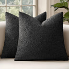 MIULEE 22x22 Inch Decorative Euro Sham Throw Pillows for Bed Set of 2 Textured Boucle Neutral Winter Throw Pillow Covers Black Accent Solid Euro Couch Pillowcases Sofa Livingroom Home Decor