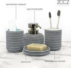 ZCCZ Black and White Bathroom Accessories Set, 4 Pieces - Toothbrush Holder, Soap Dispenser, Vanity Tray, Tumbler - Countertop Organizer for Bathroom Decor - Modern Accessory Set for Home and Office