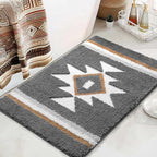 Grey Bathroom Rugs Boho Bath Mat Non Slip, Soft Absorbent Bath Rug Washable Floor Mat for Bathroom Shower Tub Modern Decor, 20x32