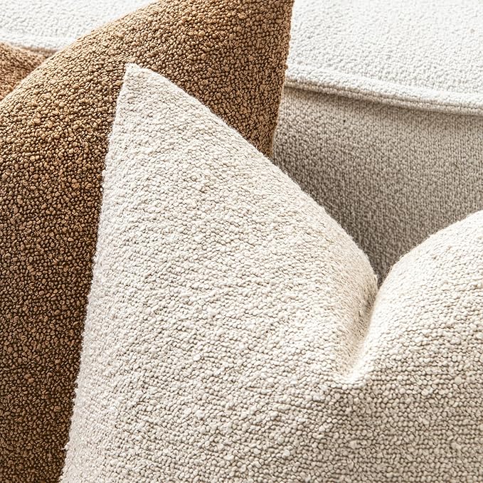 MIULEE 24x24 Christmas Decorative Euro Sham Throw Pillows for Bed Set of 2 Textured Boucle Neutral Winter Throw Pillow Covers Natural Beige Accent Solid Couch Pillowcase Sofa Livingroom Home Decor