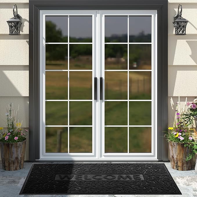 Yimobra Large Welcome Mat 60x36, Waterproof Non-Slip Outdoor Mats for Front Door Outside Entrance, Low-Profile Entryway Mat Indoor for Garage Patio, Black
