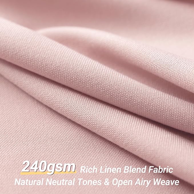Extra Long Pink Linen Shower Curtain, Heavy Duty Fabric Shower Curtain for Girl's Room Partition, 84 Inches Luxury Hotel Spa Quality Weighted Bath Curtain Set with 12 Plastic Hooks, 72x84 Blush Pink