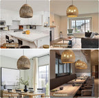 Rattan Boho Pendant Light Fixtures, Farmhouse Hanging 3-Light Wicker Chandelier,Hand-Woven Seagrass Kitchen Islands Chandeliers for Dining Room Entryway Foyer 13.39"