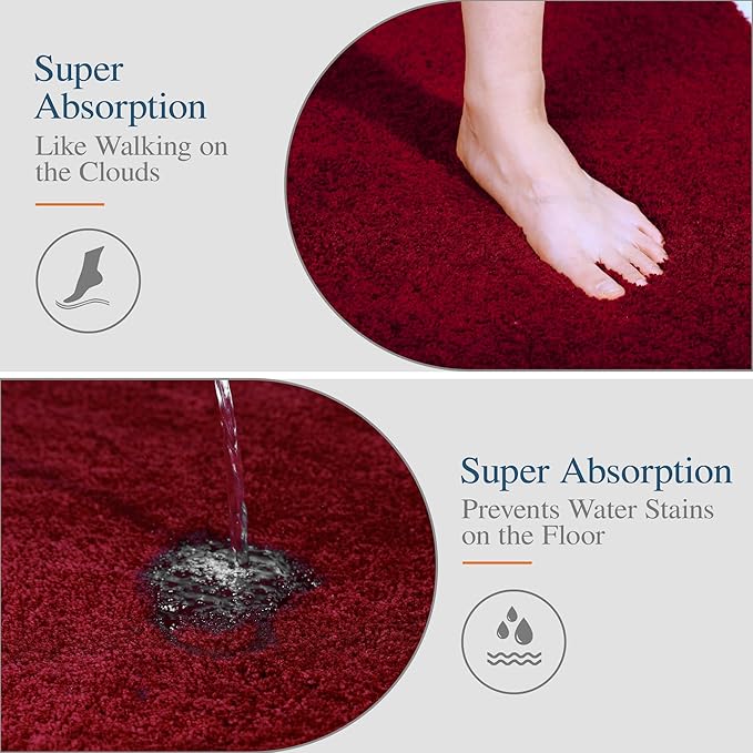 Walensee Contour Rug (20x24, Red) Non Slip Bath Mat, Soft Microfiber Shaggy Mat, Machine Washable, U Shape Toilet Rug