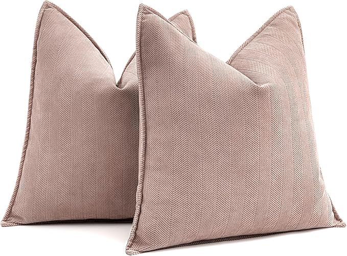 MIULEE Pack of 2 Blush Pink Decorative Pillow Covers 22x22 Inch Soft Chenille Luxurious Couch Throw Pillows Farmhouse Cushion Covers Euro Shams with Elegant Design for Sofa Bed Living Room Home Decor