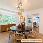 5-Light Woven Foyer Chandeliers for High Ceiling,5 Dome Boho Rattan Pendant Light Farmhouse Wicker Ceiling Light,rustic Hemp rope Light Fixture For Living Room Hallway Staircase Entryway(Bulb Incl.