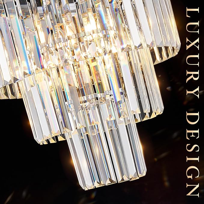 Modern Chrome Crystal Chandeliers 16" Small Pendant Light Luxury 3 Tiers 6-Light K9 Crystal Ceiling Pendant Round Light Fixture for Dining Room Entryway Kitchen Bedroom Closet