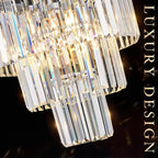 Modern Chrome Crystal Chandeliers 16" Small Pendant Light Luxury 3 Tiers 6-Light K9 Crystal Ceiling Pendant Round Light Fixture for Dining Room Entryway Kitchen Bedroom Closet