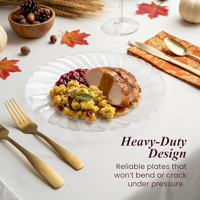 Aya's Cutlery Kingdom 50 Clear Plastic Plates 9" - Heavy-Duty Round Disposable Plates for Parties, Events, and Weddings - Elegant, Durable Clear Dinner Plate for Serving Food and for Easy Cleanup