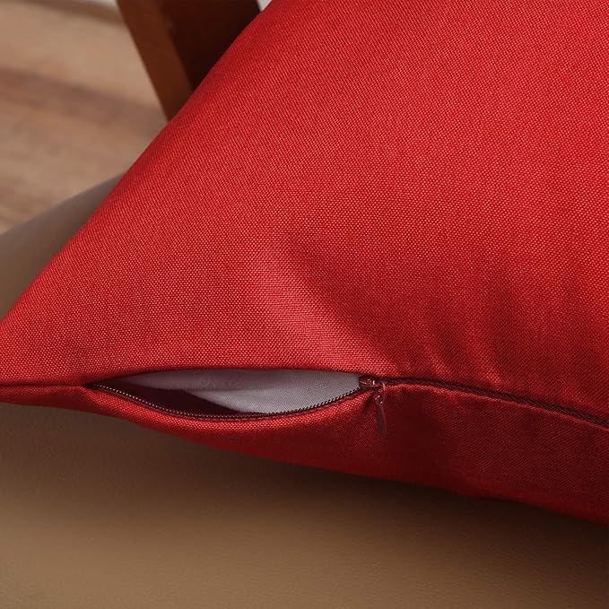 Boao 4 Pack Christmas Decorative Outdoor Waterproof Throw Pillow Covers Square Patio Balcony Garden Waterproof Cushion Case PU Coating Pillow Shell for Couch Bed Patio Sofa, 18 x 18 Inch(Red)
