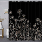 Black and Gold Vintage Boho Shower Curtain Set 72X72 Inch Black Tan Cream Floral Aesthetic Dark Wildflower Botanical Design Farmhouse Plant Art Chic Bathroom Decor
