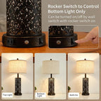 26" Farmhouse Table Lamp Dual Light 3-Way Dimmable Touch Control, 2 USB Ports + AC Outlet Rustic Bedside Lamp for Living Room Bedroom and Nightstand with Nightlight (Black-1 Pack)