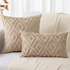 decorUhome Couch Throw Pillow Covers 20x20 Set of 2, Decorative Soft Plush Faux Wool Neutral Accent Pillow Covers for Bed Sofa Living Room, Light Khaki
