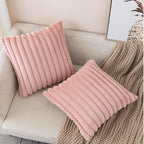 ZLINA Set of 2 Baby Pink Faux Fur Decorative Throw Pillow Covers Fluffy Striped Pillowcase Cushion Covers 18 x 18 Inch Decor Sofa Couch Bedroom