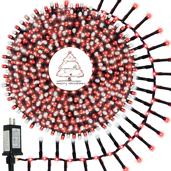 800 LED Christmas Slow Twinkle Cluster Lights, Firecracker Fairy Lights with 15 Modes & Timer Function, 33FT Waterproof String Lights for Indoor Outdoor Tree Christmas Decorations, Red and Cool White